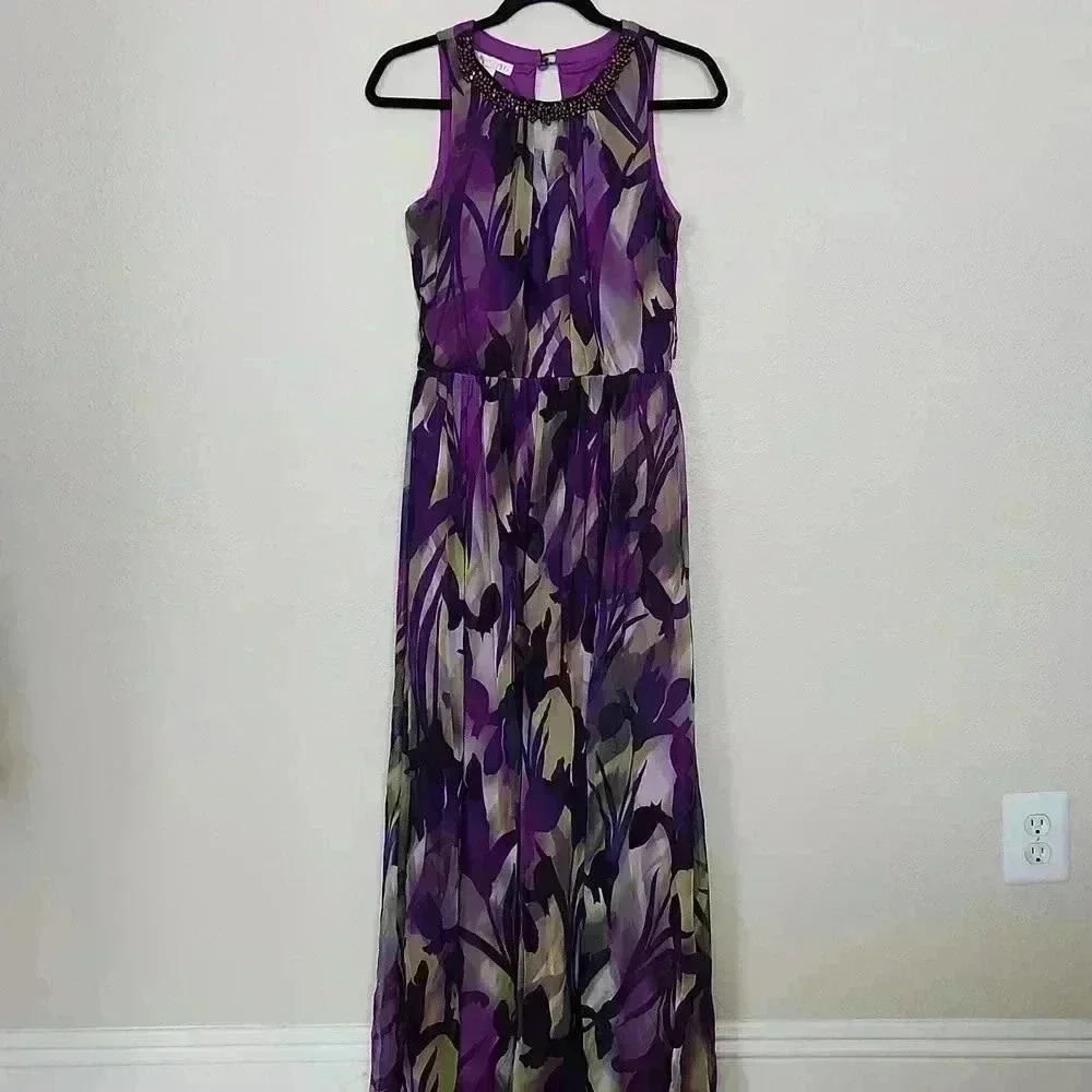 London Times Halter Maxi Dress Floral Size 4
